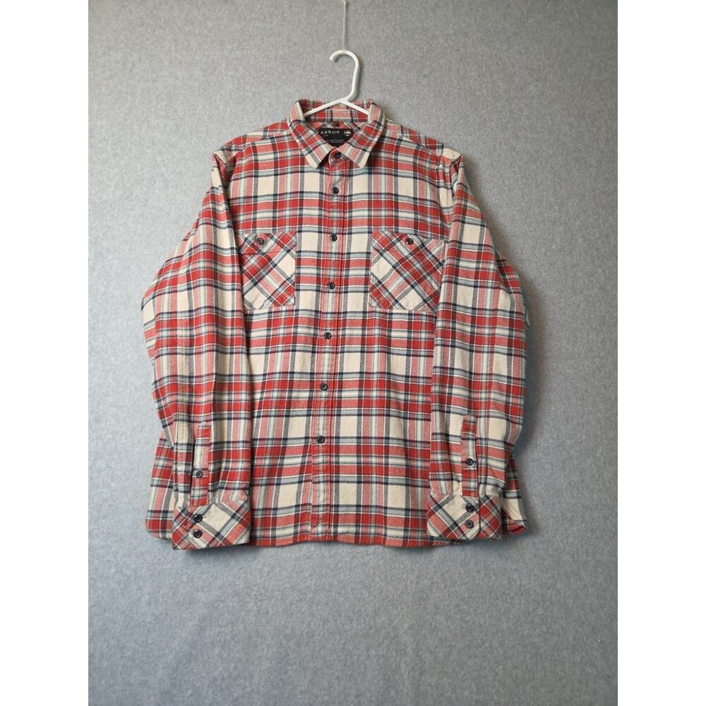 Arbor 100% Cotton White Orange Plaid LS Button Up Outdoor Flannel Shirt Mens XL